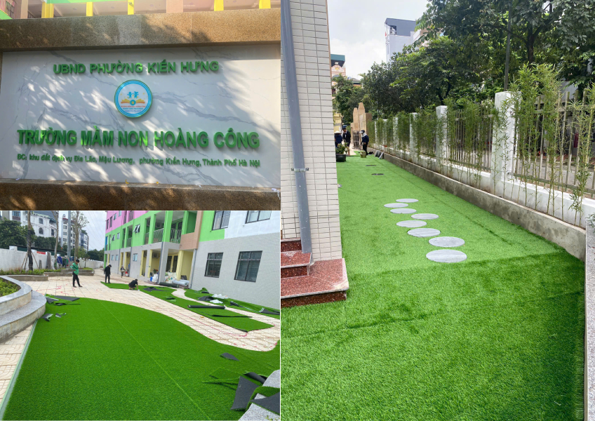 Thi công cỏ nhân tạo trường mầm non Hoàng Công tại Hà Nội